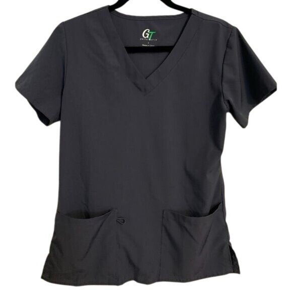 Gt Performance Womens Black Scrub Top S Short Sleeve V-Neck 2 Pockets 93% Polyes - Picture 1 of 7